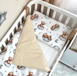 Set lenjerie de schimb pentru patut bebe 3 piese Teddy bej